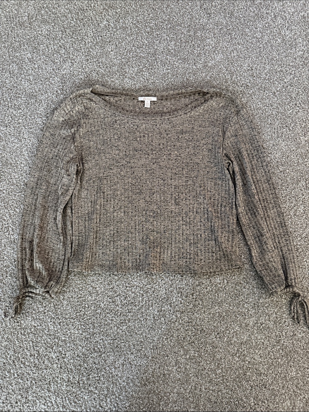 Ella Moss Gray Ribbed Scoop-Neck Sweater